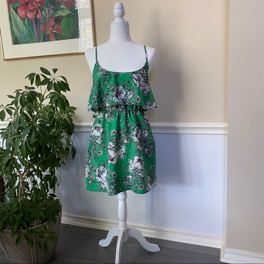 Green And White Floral Mini Dress